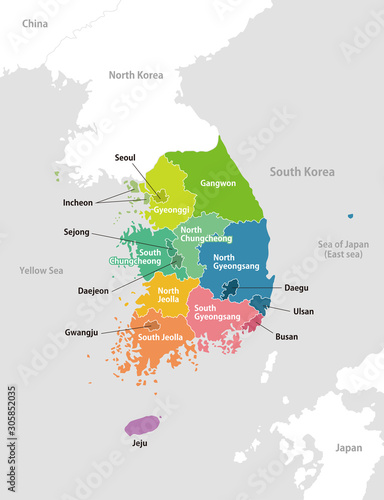 South korea administrative divisions map / English