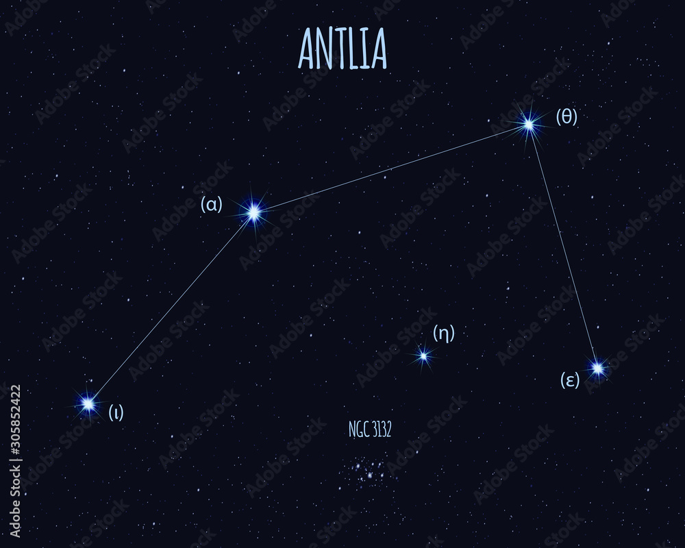 Antlia (The Air Pump) constellation, vector illustration with basic