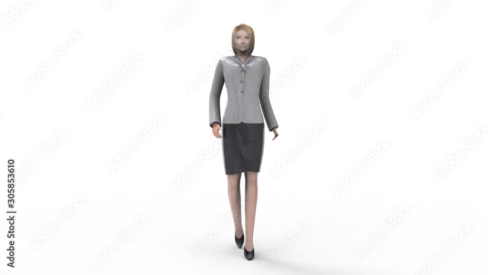 3d rendering of a walking woman isolated in white background