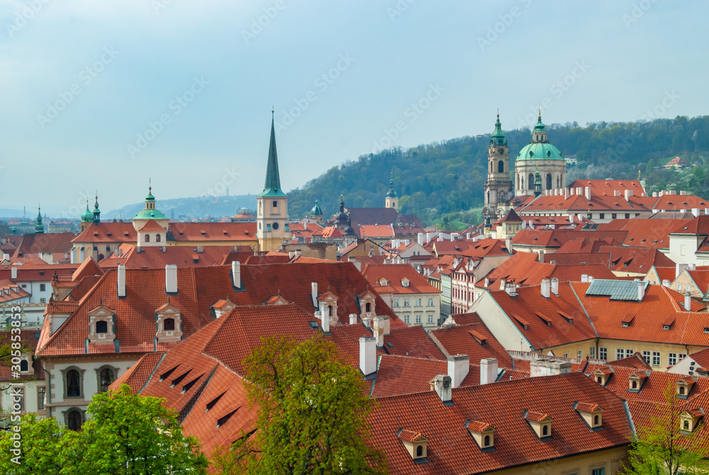 View to Lesser Town of Prague city and St. Nicholas Church, Czech