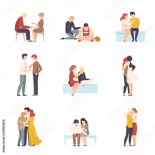 People Supporting Each Other with Words and Standing by Side Vector Illustrations Set © topvectors
