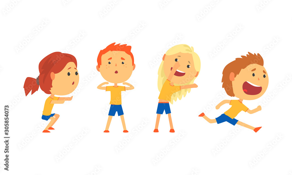 Children Doing Sport Activities Vector Illustrations Set Children Doing Sport Activities Vector Illustrations Set