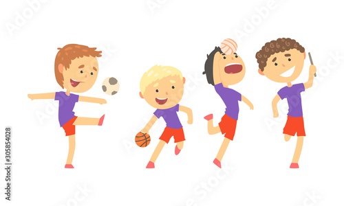 Children Doing Sport Activities Vector Illustrations Set