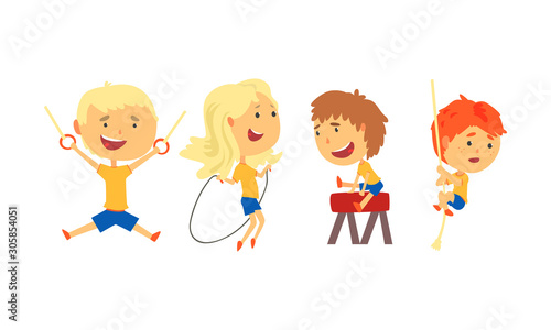 Children Doing Sport Activities Vector Illustrations Set