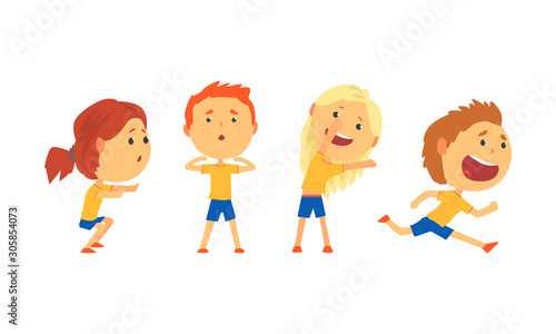 Children Doing Sport Activities Vector Illustrations Set