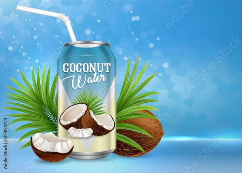 Organic coconut water vector poster banner template