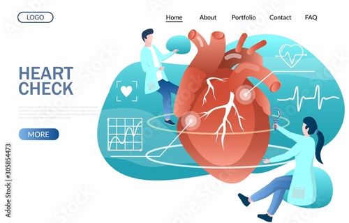 Heart check vector website landing page design template