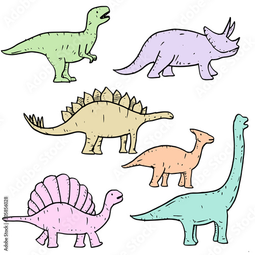 set of Hand drawn vector doodle dinosaur illustration. cartoon dinosaur isolated on white background for coloring page  poster design   t shirt print  and sticker.