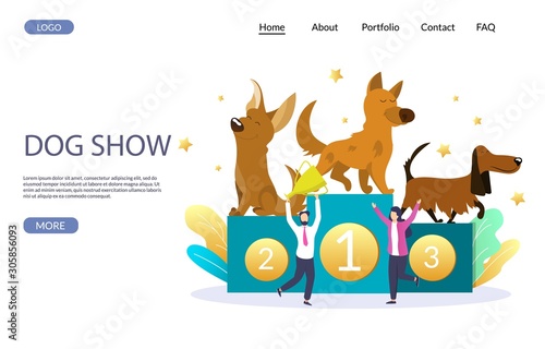 Dog show vector website landing page design template