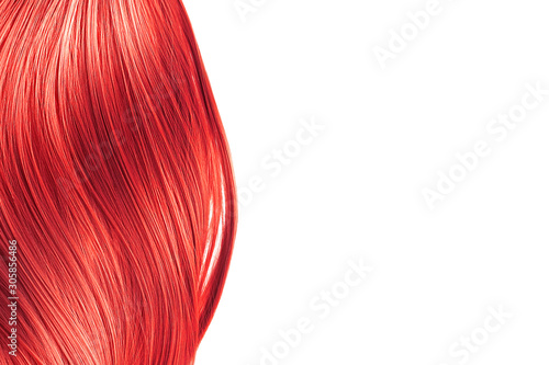 Red hair wave on white background, isolated. Backdrop for creative. Copy space