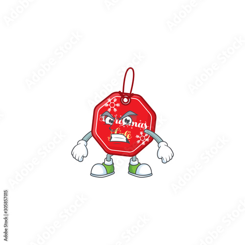 Christmas sale tag cartoon character style with angry face