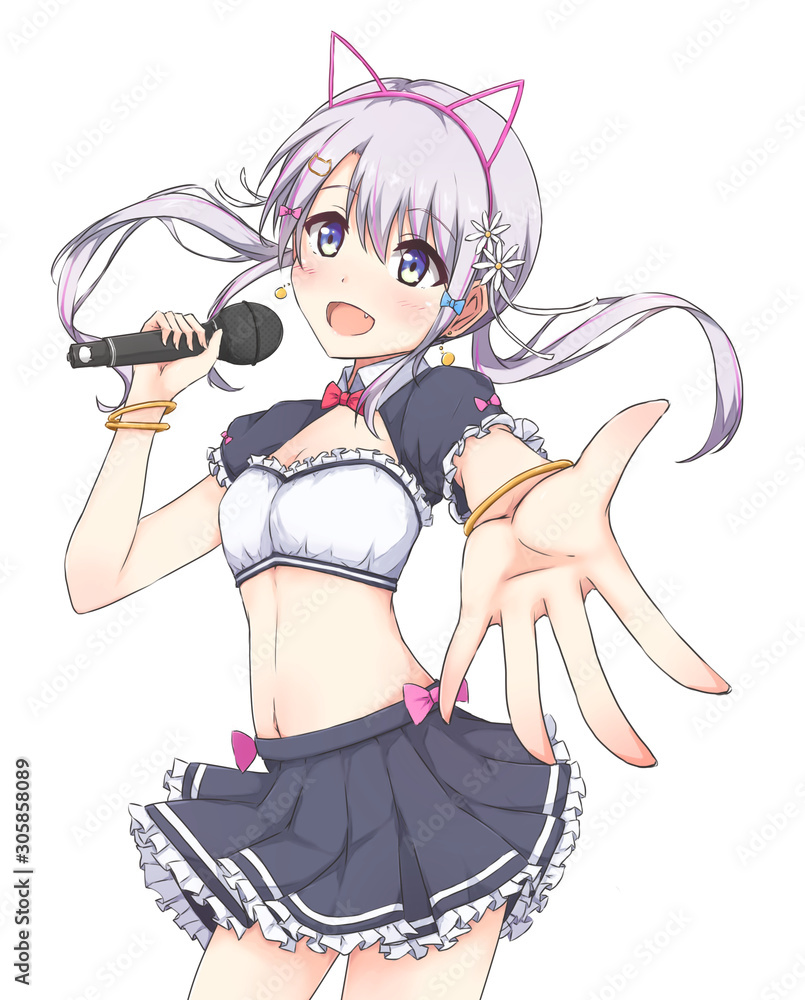 マイクを持って歌うツインテールのアイドルの女の子 Stock イラスト Adobe Stock