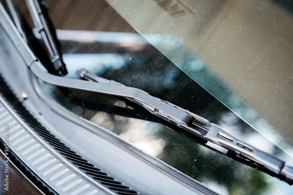 Car windshield wiper close-up Car windshield wiper close-up