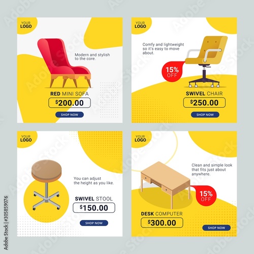 Furniture social media template banners for furniture promotion digital marketing 