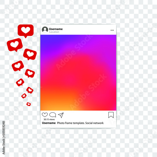 Social media photo frame template application interface. Social network post. Instagram Frame for your photo. Mockup. Vector illustration. Photo booth design.