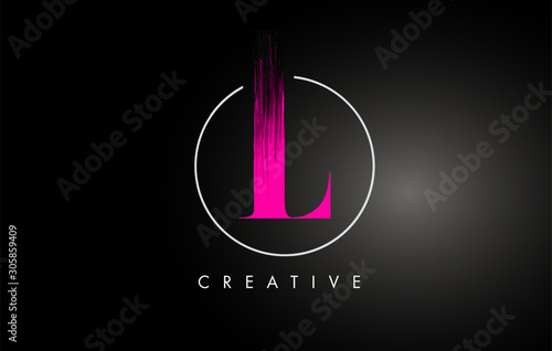 Pink L Brush Stroke Letter Logo Design. Pink Paint Logo Leters Icon.