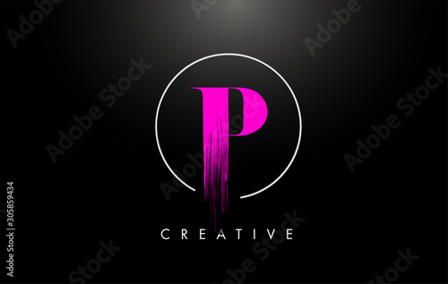 Pink P Brush Stroke Letter Logo Design. Pink Paint Logo Leters Icon.