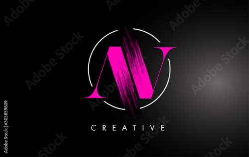 Pink AV Brush Stroke Letter Logo Design. Pink Paint Logo Leters Icon.