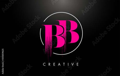 Pink BB Brush Stroke Letter Logo Design. Pink Paint Logo Leters Icon.