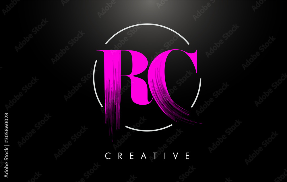 Pink RC Brush Stroke Letter Logo Design. Pink Paint Logo Leters Icon.