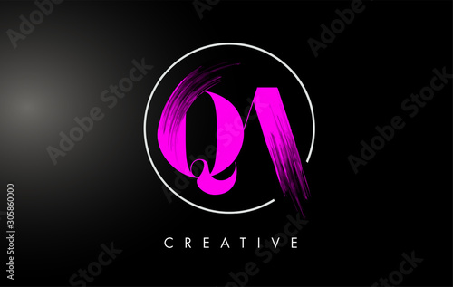 Pink QA Brush Stroke Letter Logo Design. Pink Paint Logo Leters Icon.