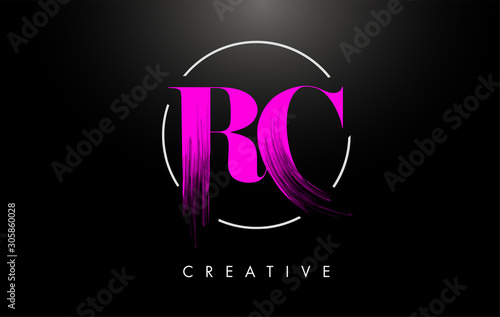 Pink RC Brush Stroke Letter Logo Design. Pink Paint Logo Leters Icon.