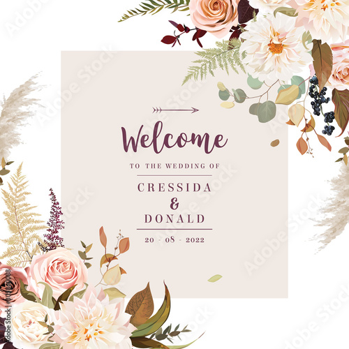 Moody boho chic wedding vector design frame.