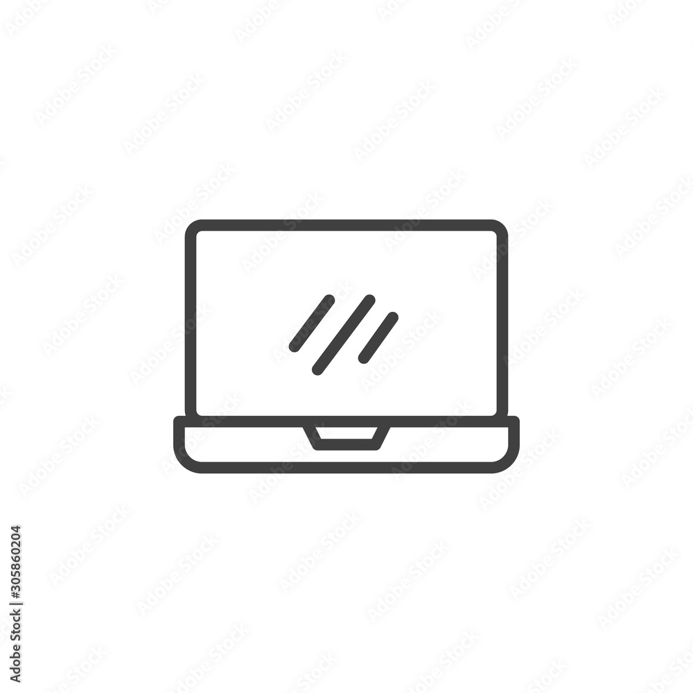 Open laptop screen line icon. linear style sign for mobile concept and web design. Notebook computer display outline vector icon. Symbol, logo illustration. Vector graphics Open laptop screen line icon. linear style sign for mobile concept and web design. Notebook computer display outline vector icon. Symbol, logo illustration. Vector graphics