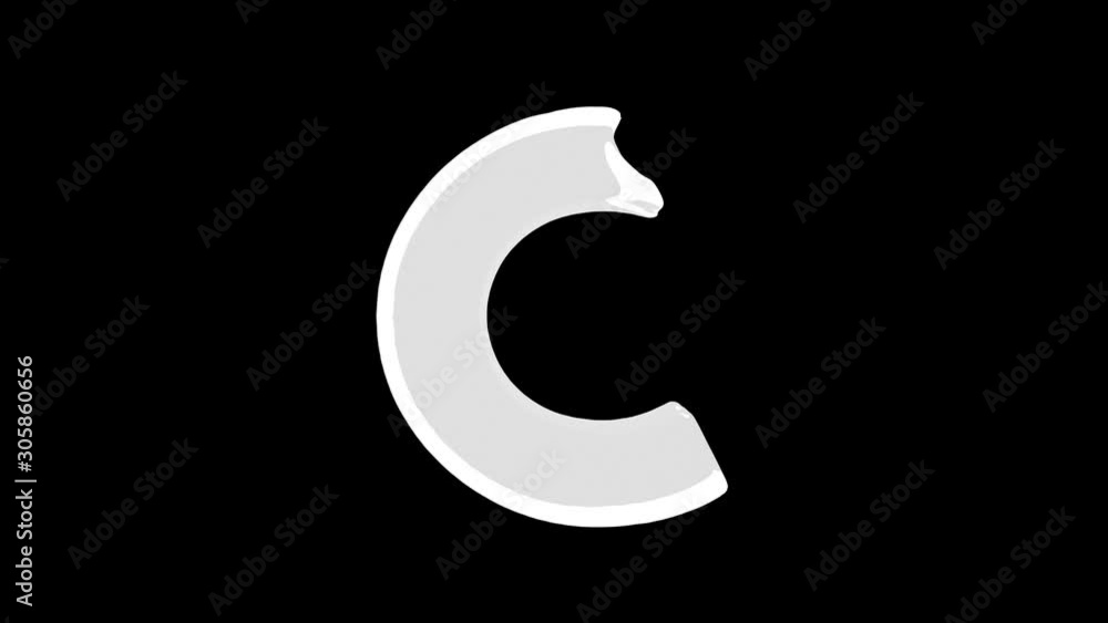 4K Animated blue water splashes filling C letter isolated on a white background with alpha matte 4K Animated blue water splashes filling C letter isolated on a white background with alpha matte