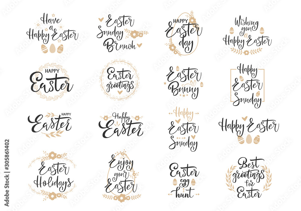 Happy Easter black handwritten calligraphy vector set