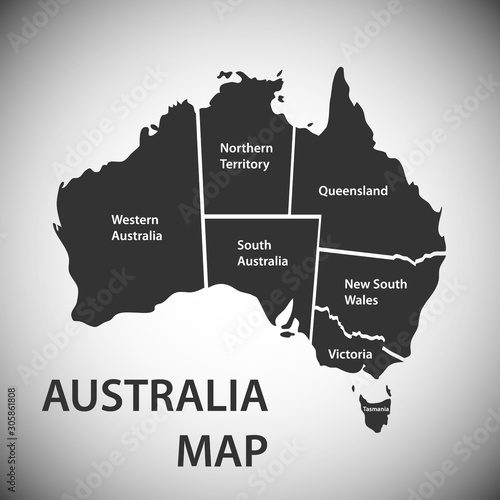 Australia state map. Realistic isolated map of Australia. Vector illustration, vector.