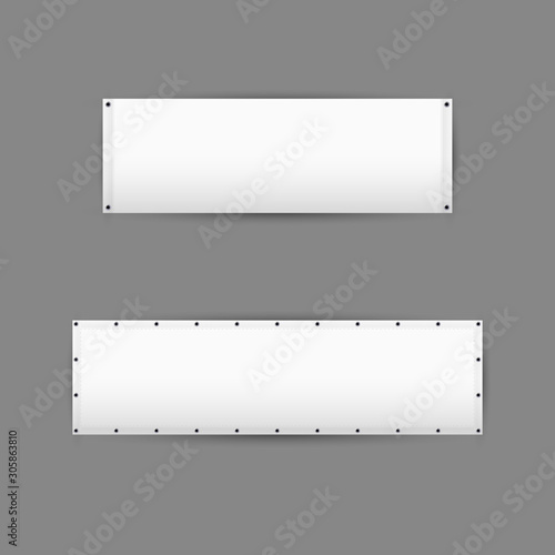 Empty white vinyl banners with grommets. Vector illustration