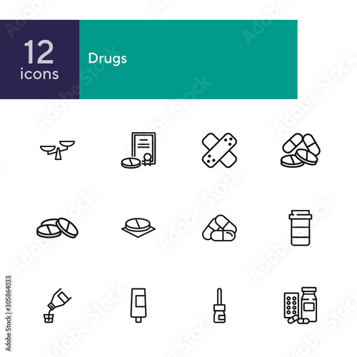 Drugs icon set. Drugstore concept. Vector illustration can be used for topics like apothecary, pharmaceuticals, medicine