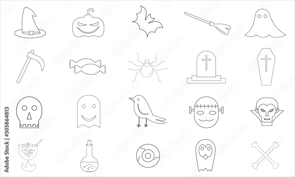 Fototapeta premium Halloween icon set featuring pumpkin, vampire, witch, and bat