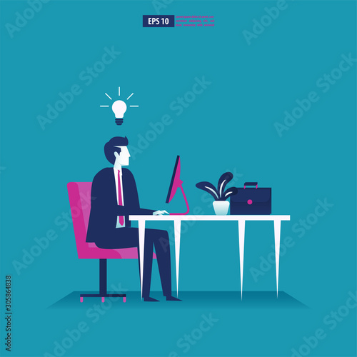 Businessman finds ideas in his work. Business vector illustration