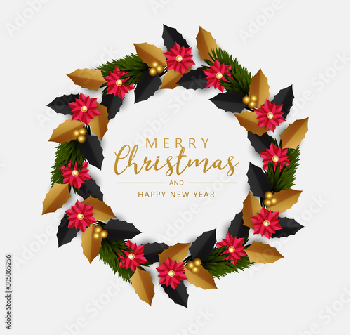 Merry Christmas and Happy New Year, Christmas Wreath.