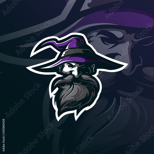 wizard mascot logo design vector with modern illustration concept style for badge, emblem and tshirt printing. wizard head illustration.
