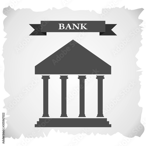 Bank building isolated on a white background. Facade of the bank in gray tones. Vector illustration