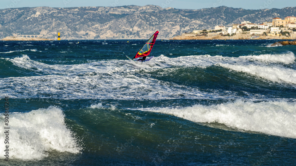 Windsurfers in action