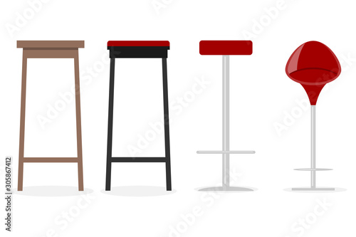 Bar stool, modern metal and wood bar stool. Bar stool side view and isometric view. Vector illustration. Vector.