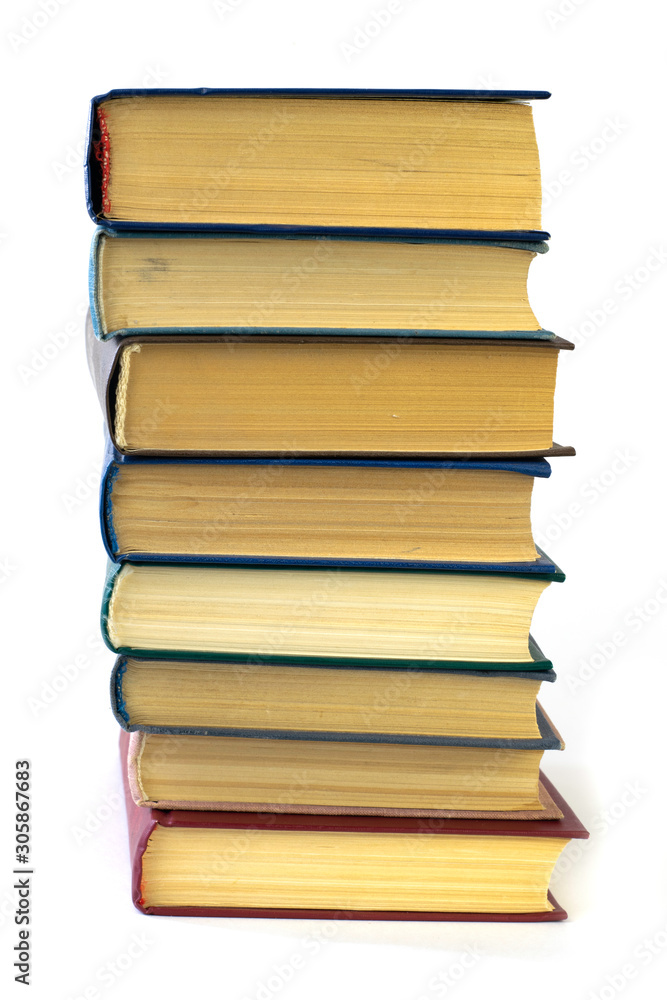 stack of eight books isolated on the white background stack of eight books isolated on the white background