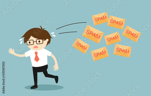 Business concept, Businessman got spam mail. Vector illustration.