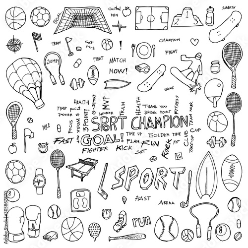 Set of Sport Drawing illustration Hand drawn doodle Sketch line vector eps10