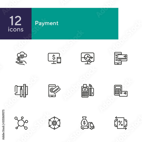 Payment line icon set. Income, smartphone, credit card, POS terminal. Business concept. Can be used for topics like online transaction, contactless cards, banking