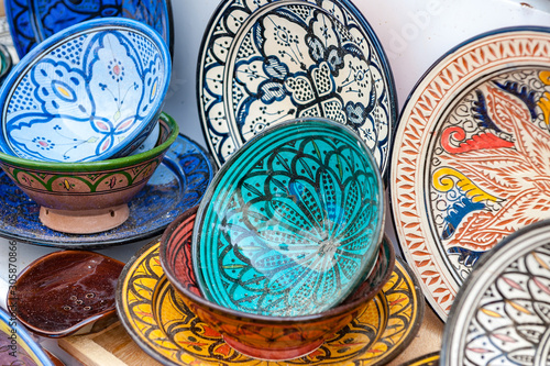 Traditional handcrafted ceramic pottery in Morocco