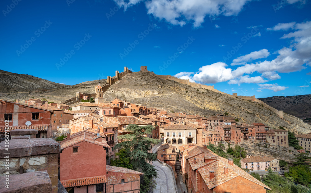 Panoramic view of Albarracin, a picturesque medieval village in Aragon, Spain