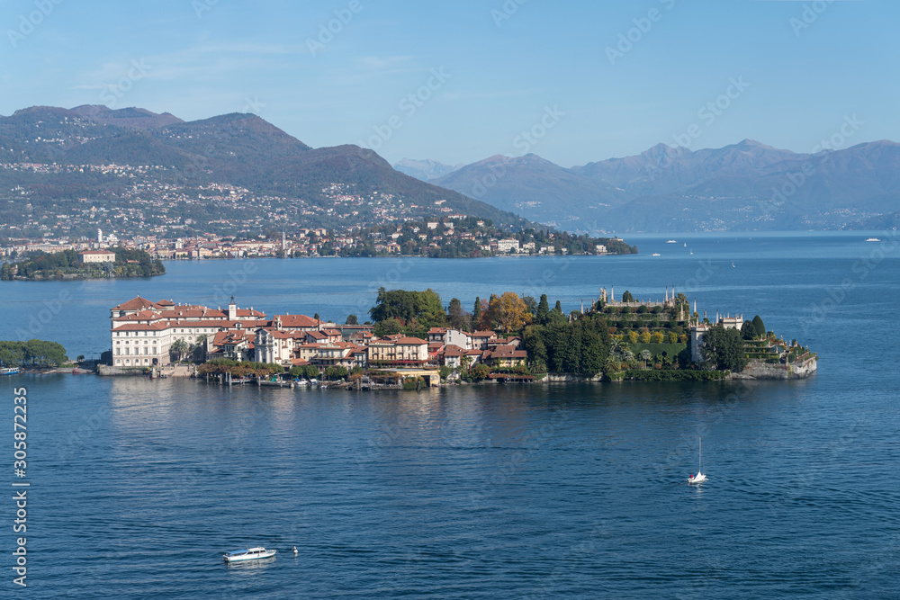 Aerial view of Isola Bella (Beautiful island), Lake Maggiore, Northern Italy