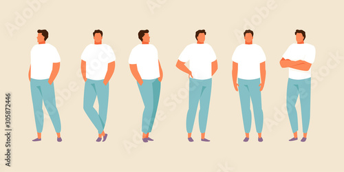 Standing man in different positions. Vector set