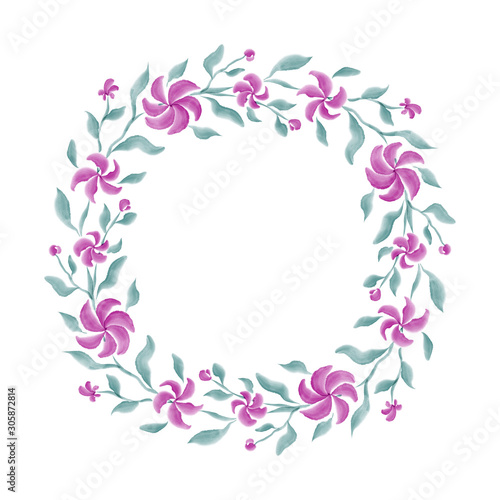 Pink violet floral hand drawn watercolor wreath celebration / wedding / save the date frame border