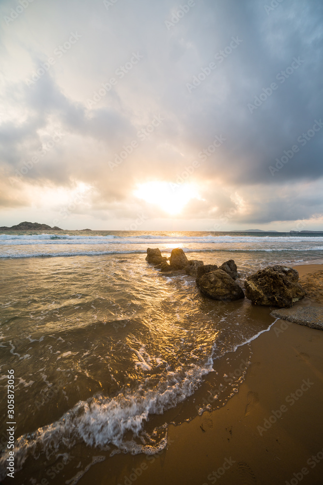 golden sunset on the Greece beach